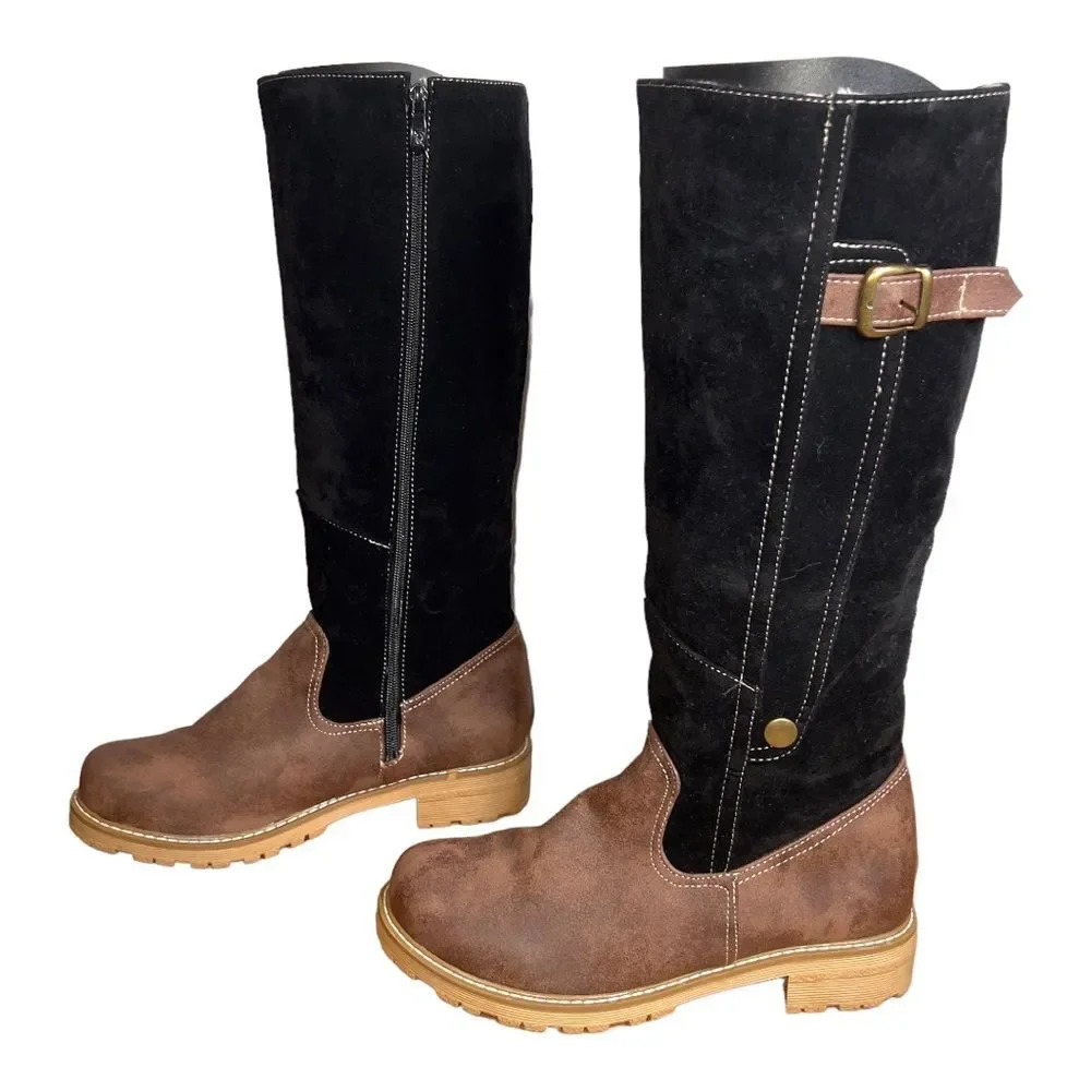 Women’s Over-the-Knee Two-Tone Suede & Leather Boots - Black and Brown